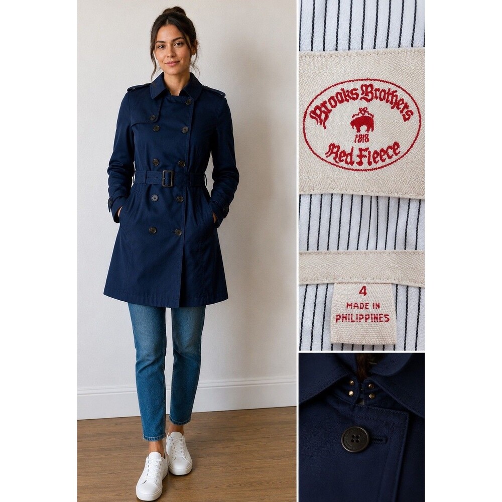Brooks Brothers Red Fleece Women’s Navy Double Breasted Trench Coat Size 4